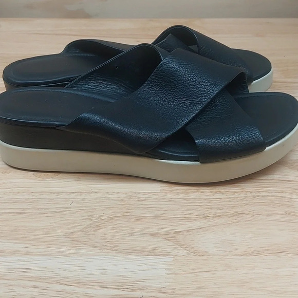 Ecco Touch Plateau Black Leather Platform Slide Cross Strap Sandals 7 - Picture 7 of 9